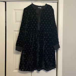 Crushed Black Velvet polka dot dress